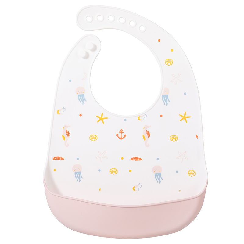 Silikonska baveta za bebe — vodootporna, silikonski materijal za hranu, uzorak životinja/crtan, pogodno za djecu od 0 do 6 godina