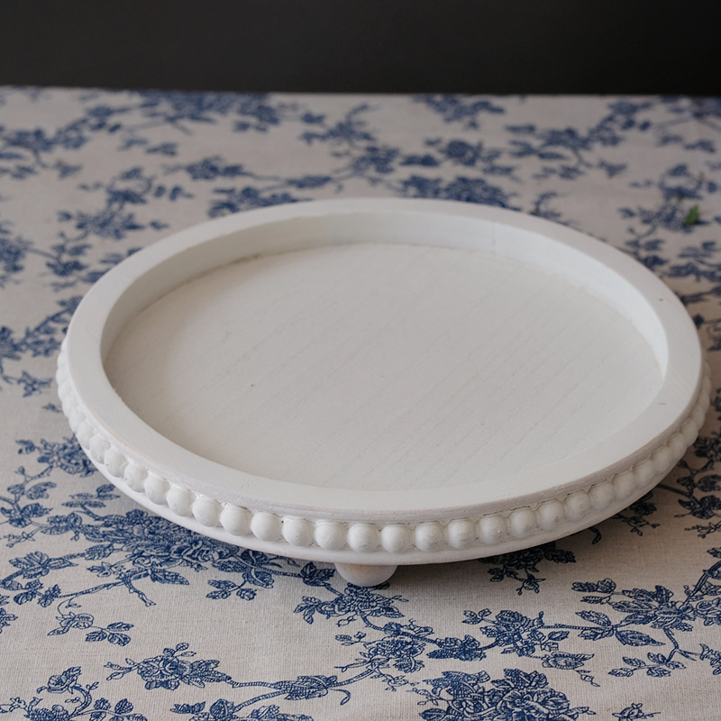 Apaļš koka trauks franču retro stilā, virsma ar spreja pārklājumu, pielāgojams; piemērots viesnīcām, maltītēm, kafijai un tējai.