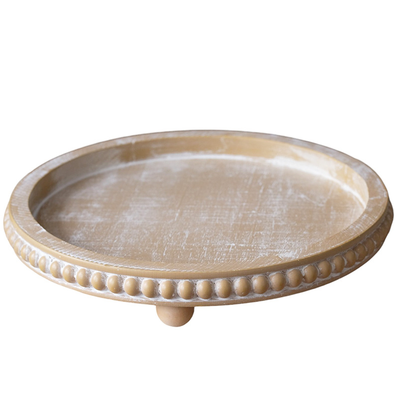 Apaļš koka trauks franču retro stilā, virsma ar spreja pārklājumu, pielāgojams; piemērots viesnīcām, maltītēm, kafijai un tējai.