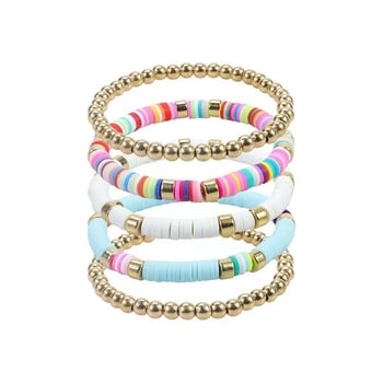 Ръчно изработен комплект гривни със мека глина в бохемски стил – многослоен геометричен дизайн за жени