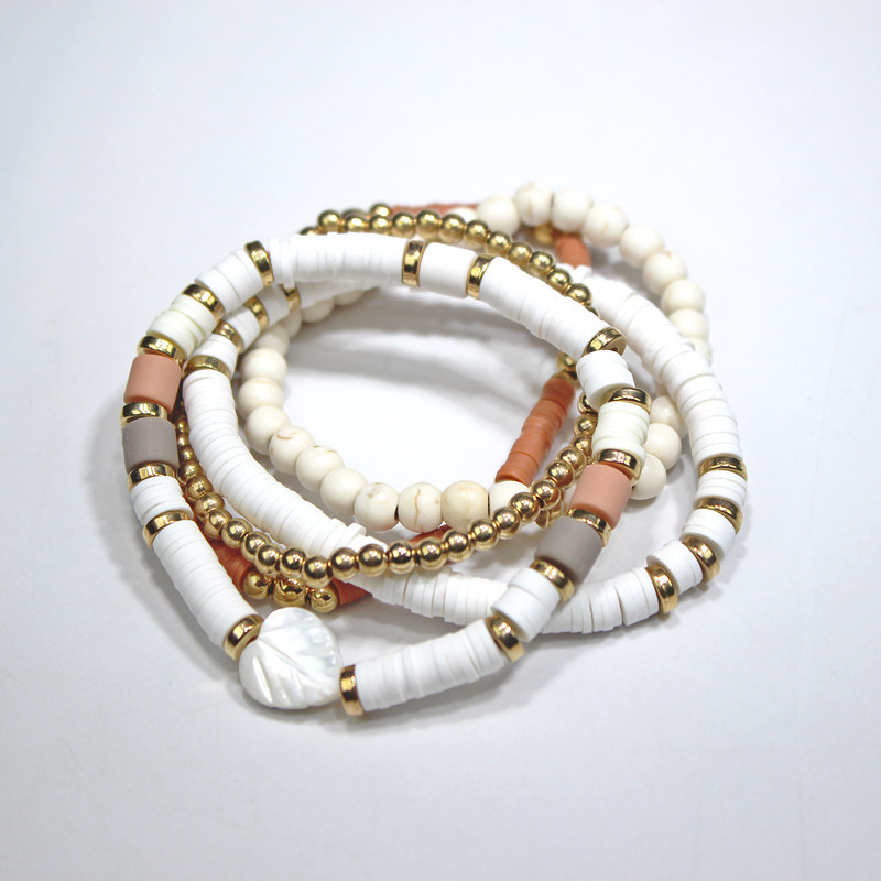 Ръчно изработен комплект гривни със мека глина в бохемски стил – многослоен геометричен дизайн за жени