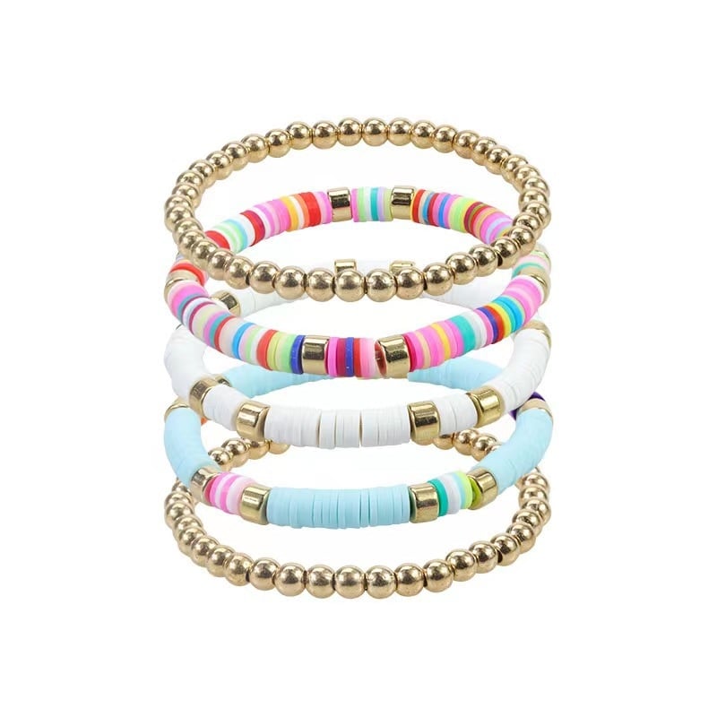 Ръчно изработен комплект гривни със мека глина в бохемски стил – многослоен геометричен дизайн за жени