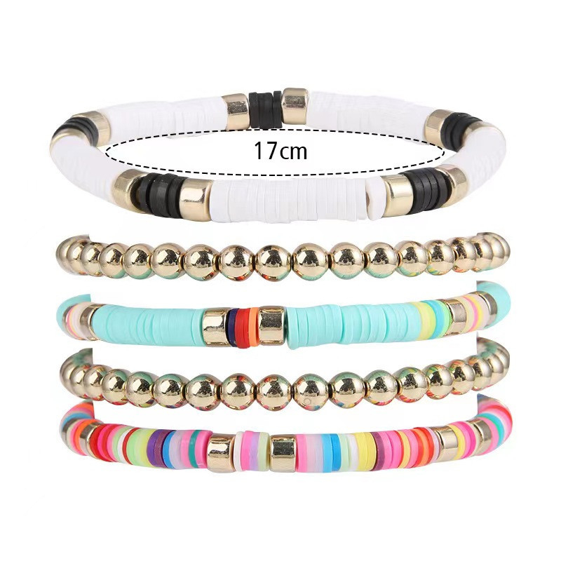 Ръчно изработен комплект гривни със мека глина в бохемски стил – многослоен геометричен дизайн за жени