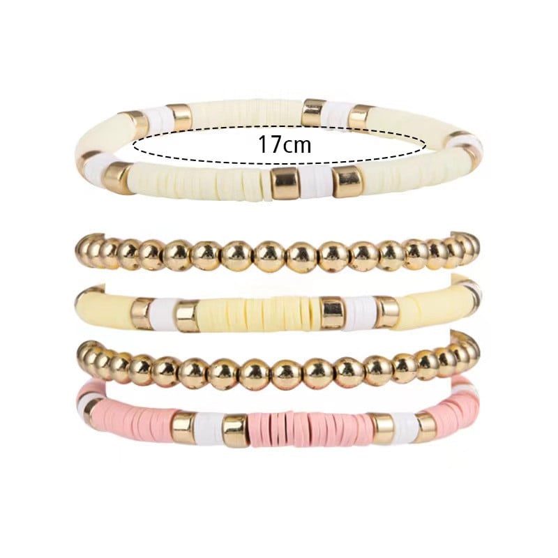 Ръчно изработен комплект гривни със мека глина в бохемски стил – многослоен геометричен дизайн за жени