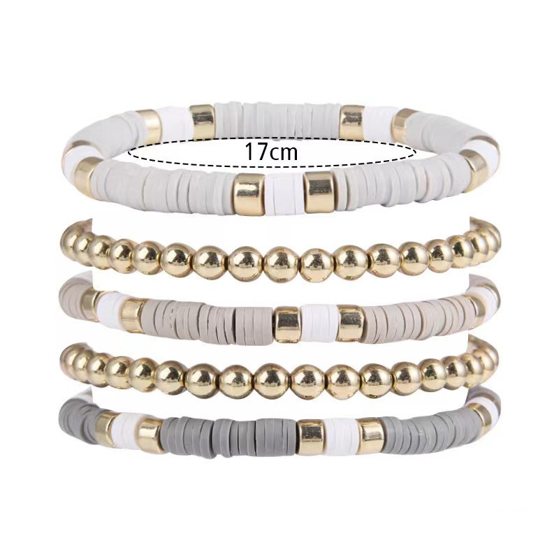 Ръчно изработен комплект гривни със мека глина в бохемски стил – многослоен геометричен дизайн за жени