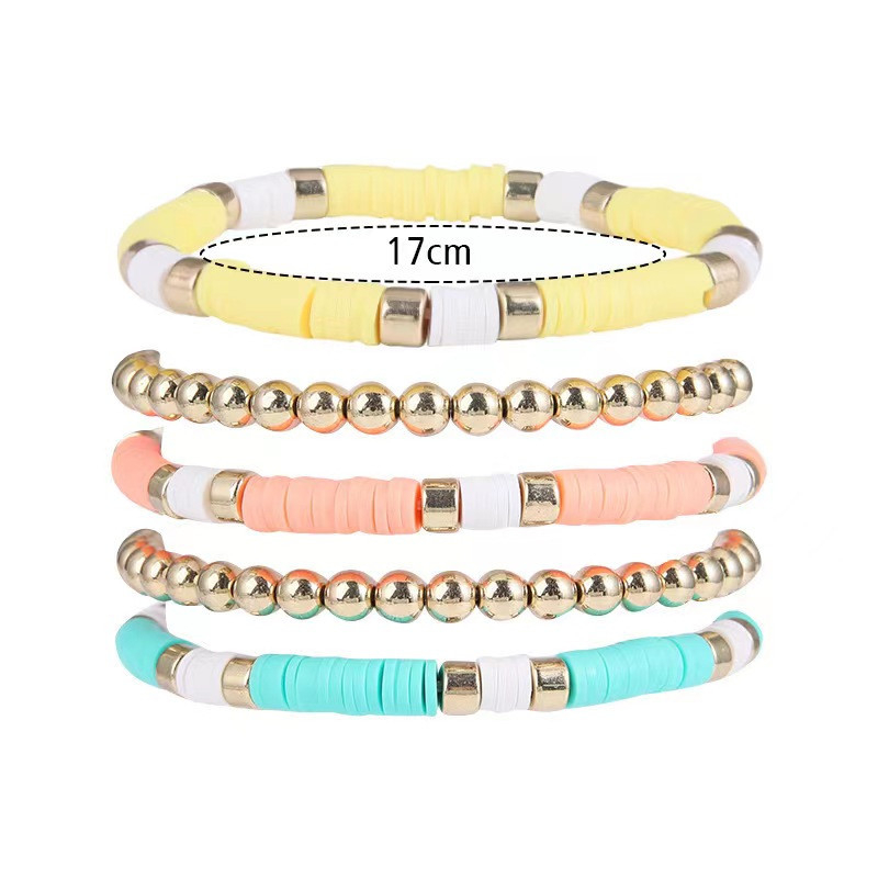 Ръчно изработен комплект гривни със мека глина в бохемски стил – многослоен геометричен дизайн за жени