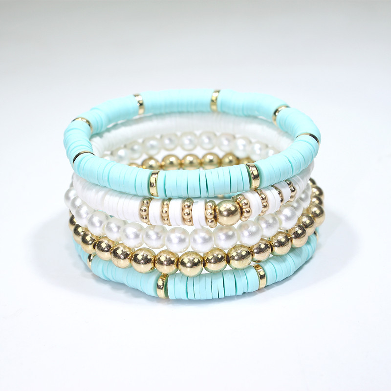 Ръчно изработен комплект гривни със мека глина в бохемски стил – многослоен геометричен дизайн за жени