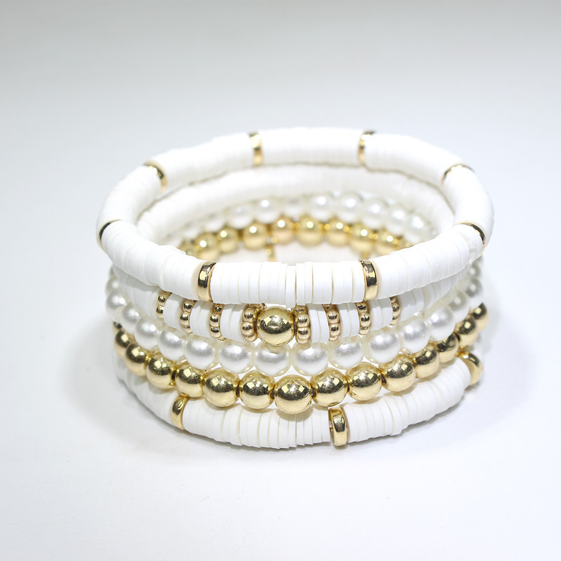 Ръчно изработен комплект гривни със мека глина в бохемски стил – многослоен геометричен дизайн за жени