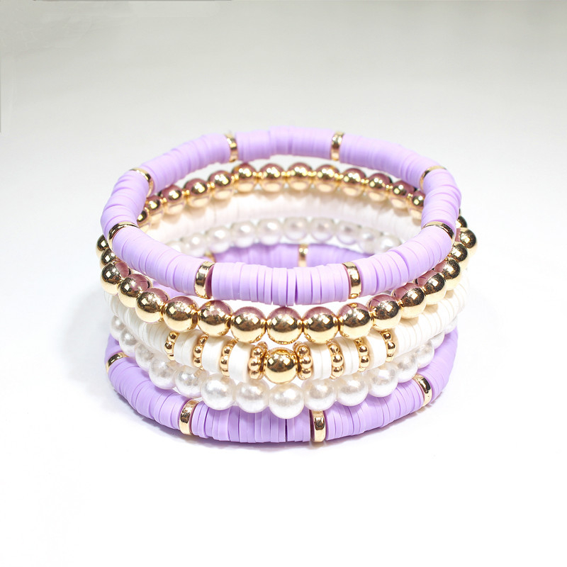 Ръчно изработен комплект гривни със мека глина в бохемски стил – многослоен геометричен дизайн за жени