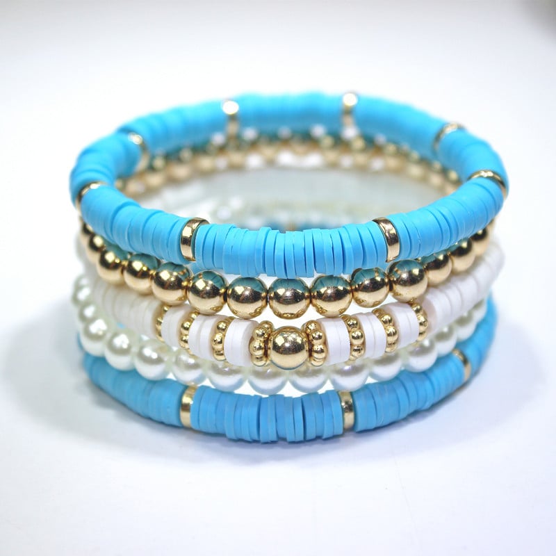 Ръчно изработен комплект гривни със мека глина в бохемски стил – многослоен геометричен дизайн за жени