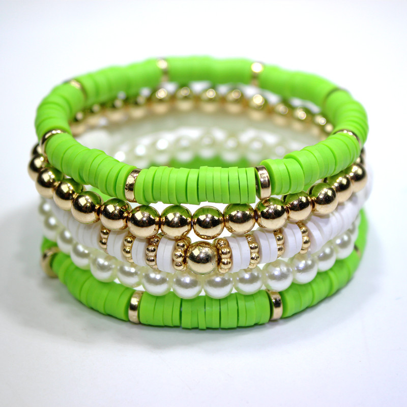 Ръчно изработен комплект гривни със мека глина в бохемски стил – многослоен геометричен дизайн за жени