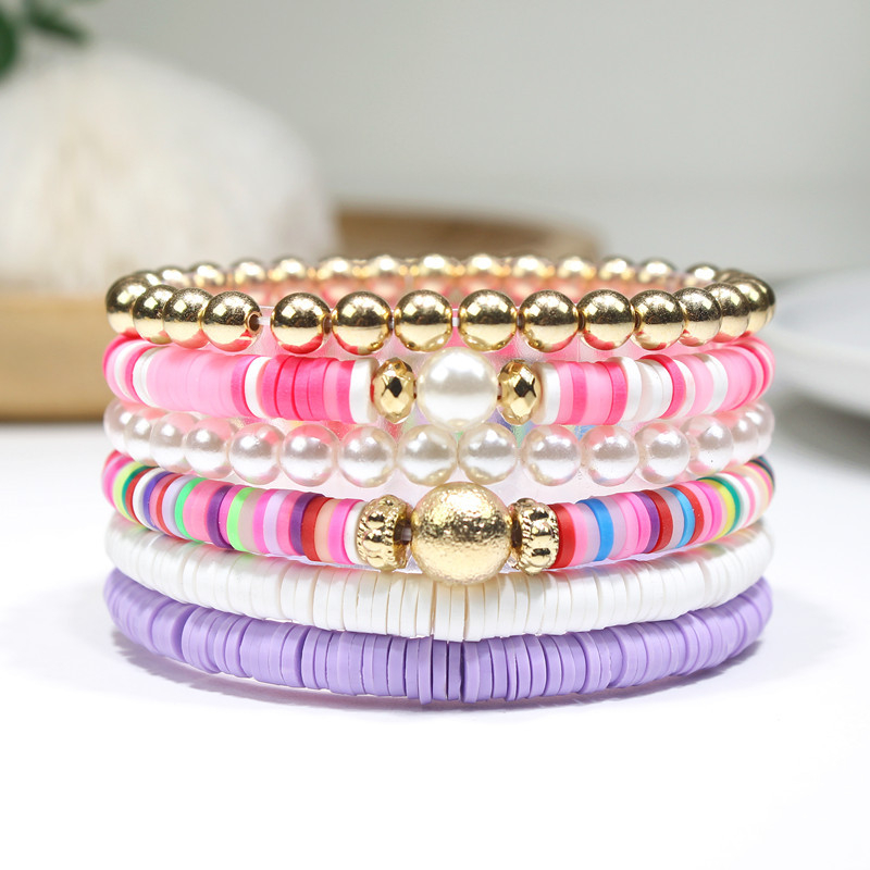 Ръчно изработен комплект гривни със мека глина в бохемски стил – многослоен геометричен дизайн за жени