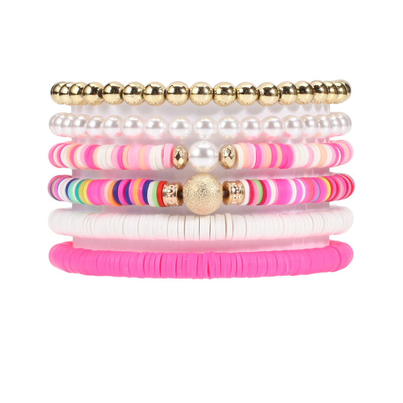 Ръчно изработен комплект гривни със мека глина в бохемски стил – многослоен геометричен дизайн за жени