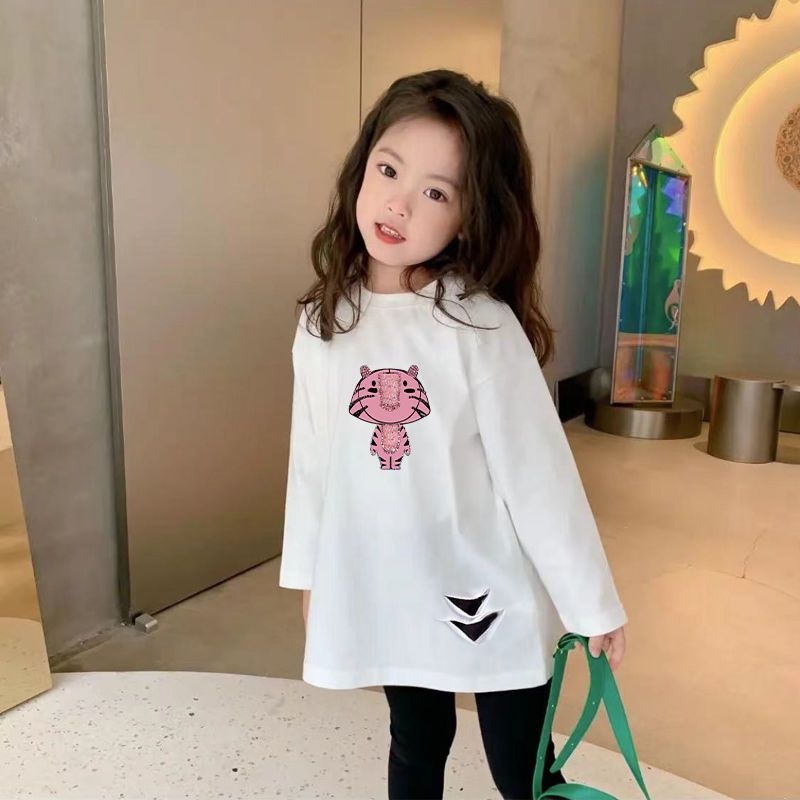 Mergaitėms ilgomis rankovėmis marškinėliai, animacinis piešinys, 100% medvilnė, švelni tekstūra, apvali kaklo linija