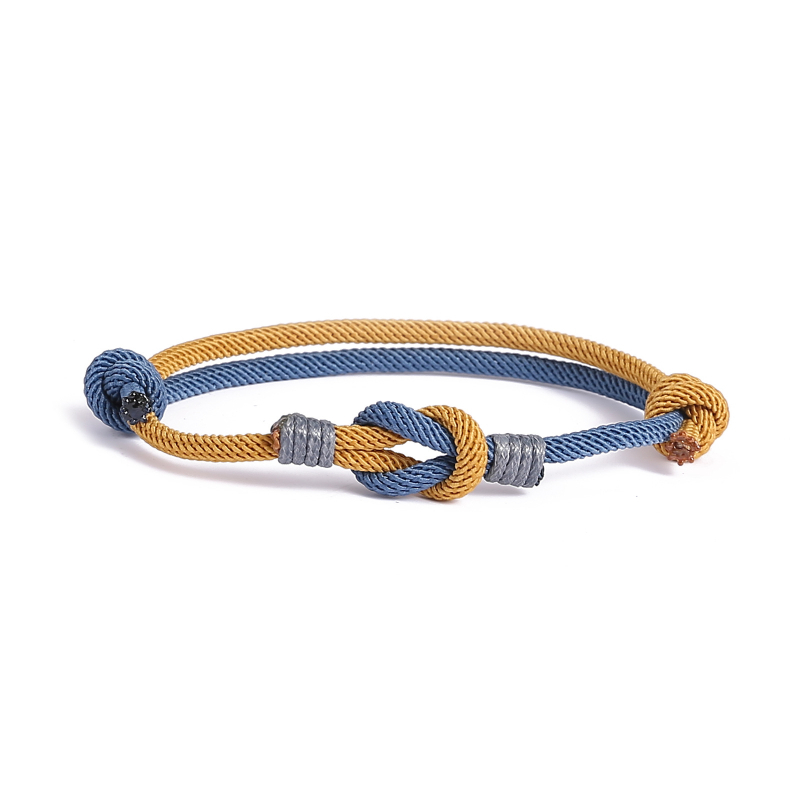 Гривна за двойка с възел - китайски стил, геометричен дизайн, шнурована изработка (смесени материали, пролет 2024)