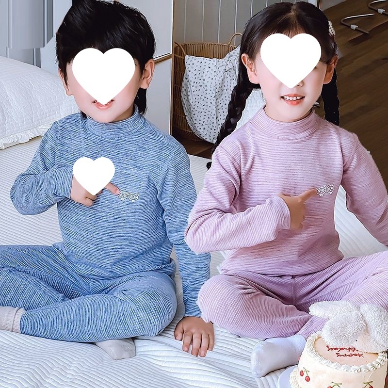 Középmagasságú galléros gyerek termikus felső- és alsóruha készlet fiúknak és lányoknak