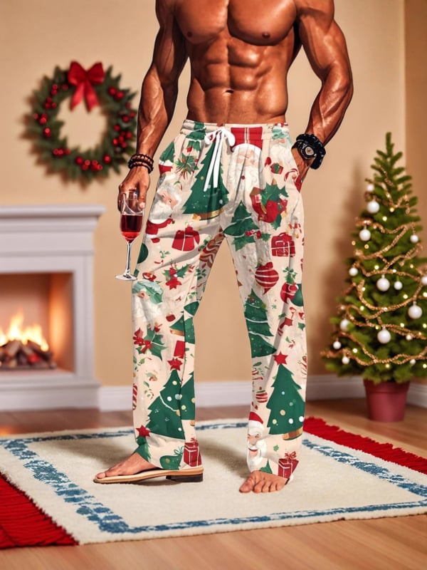 Vīriešu 3D digitālās drukas sporta bikses, brīva piegriezuma, vidējā josta, taisnas kājas, 92% poliesters