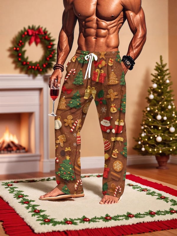 Vīriešu 3D digitālās drukas sporta bikses, brīva piegriezuma, vidējā josta, taisnas kājas, 92% poliesters