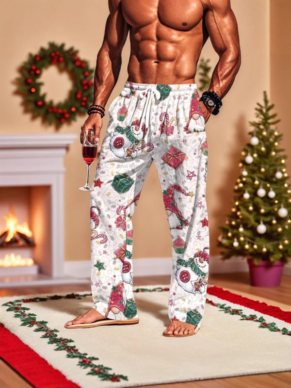 Vīriešu 3D digitālās drukas sporta bikses, brīva piegriezuma, vidējā josta, taisnas kājas, 92% poliesters