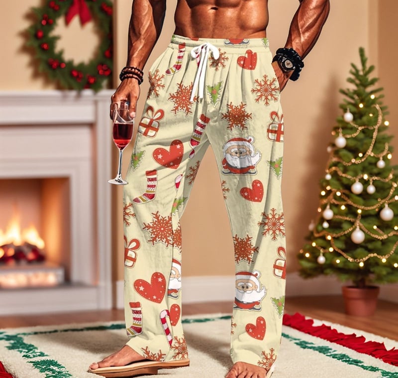 Vīriešu 3D digitālās drukas sporta bikses, brīva piegriezuma, vidējā josta, taisnas kājas, 92% poliesters