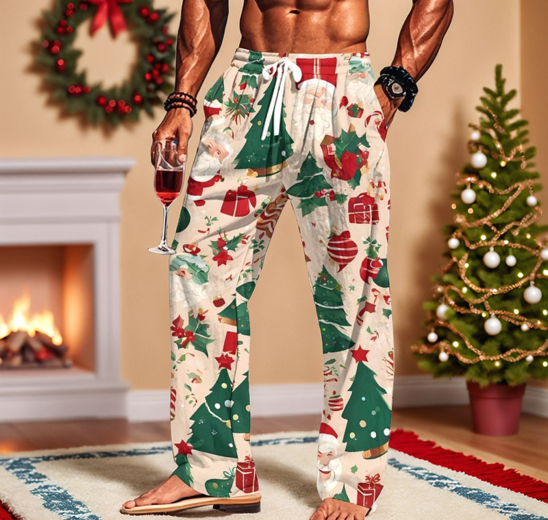 Vīriešu 3D digitālās drukas sporta bikses, brīva piegriezuma, vidējā josta, taisnas kājas, 92% poliesters