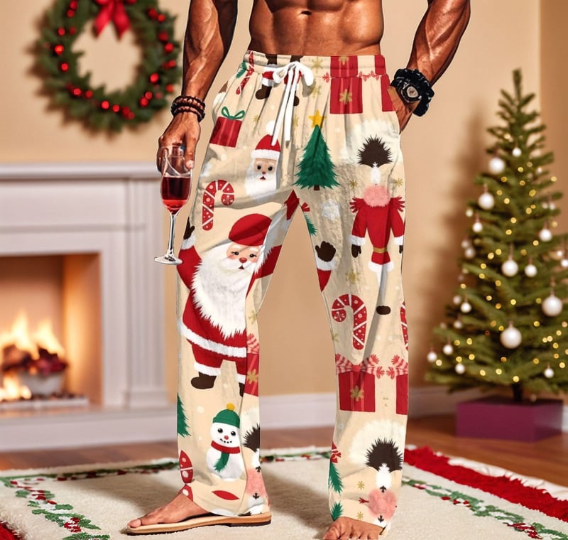 Vīriešu 3D digitālās drukas sporta bikses, brīva piegriezuma, vidējā josta, taisnas kājas, 92% poliesters