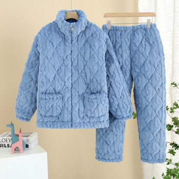 Γυναικείο χειμερινό σετ πιτζάμες από ελαστικό βαμβάκι, εξτρα-παχύ ύφασμα, μακριά μανίκια, τετράγωνη λαιμόκοψη, μεσαίο μήκος φούστας, διατηρεί τη ζέστη