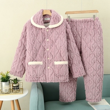 Γυναικείο χειμερινό σετ πιτζάμες από ελαστικό βαμβάκι, εξτρα-παχύ ύφασμα, μακριά μανίκια, τετράγωνη λαιμόκοψη, μεσαίο μήκος φούστας, διατηρεί τη ζέστη