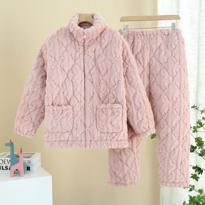 Γυναικείο χειμερινό σετ πιτζάμες από ελαστικό βαμβάκι, εξτρα-παχύ ύφασμα, μακριά μανίκια, τετράγωνη λαιμόκοψη, μεσαίο μήκος φούστας, διατηρεί τη ζέστη