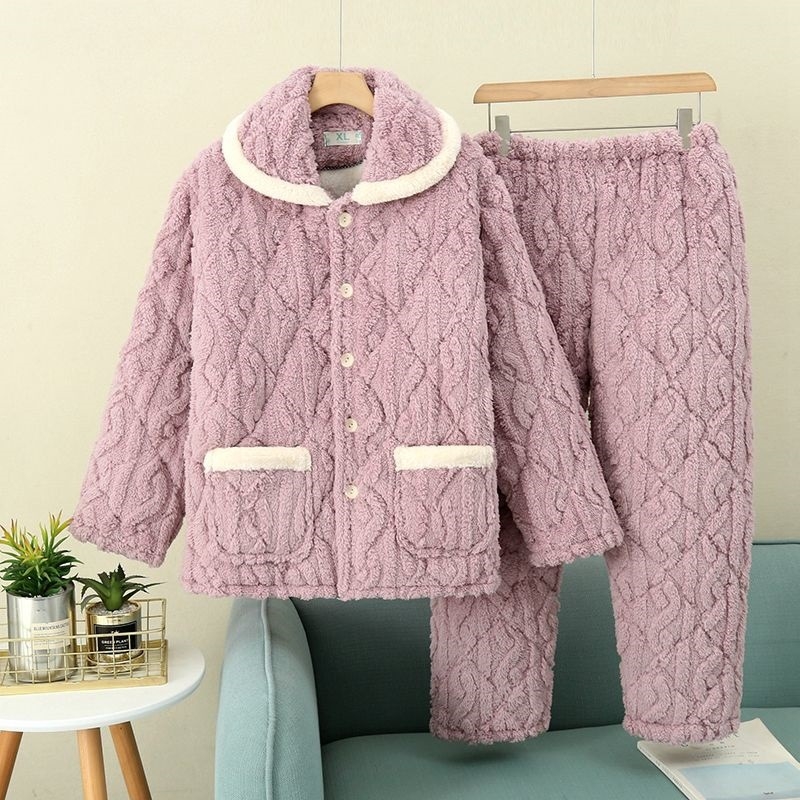 Γυναικείο χειμερινό σετ πιτζάμες από ελαστικό βαμβάκι, εξτρα-παχύ ύφασμα, μακριά μανίκια, τετράγωνη λαιμόκοψη, μεσαίο μήκος φούστας, διατηρεί τη ζέστη