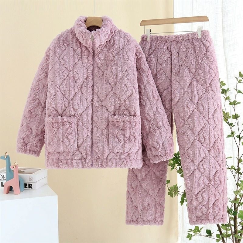 Γυναικείο χειμερινό σετ πιτζάμες από ελαστικό βαμβάκι, εξτρα-παχύ ύφασμα, μακριά μανίκια, τετράγωνη λαιμόκοψη, μεσαίο μήκος φούστας, διατηρεί τη ζέστη