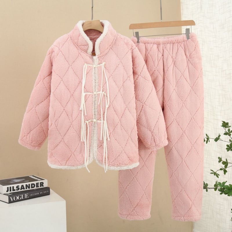 Γυναικείο χειμερινό σετ πιτζάμες από ελαστικό βαμβάκι, εξτρα-παχύ ύφασμα, μακριά μανίκια, τετράγωνη λαιμόκοψη, μεσαίο μήκος φούστας, διατηρεί τη ζέστη