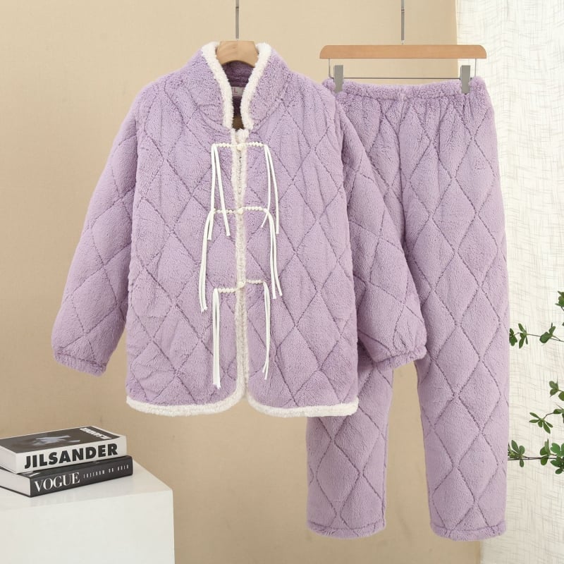 Γυναικείο χειμερινό σετ πιτζάμες από ελαστικό βαμβάκι, εξτρα-παχύ ύφασμα, μακριά μανίκια, τετράγωνη λαιμόκοψη, μεσαίο μήκος φούστας, διατηρεί τη ζέστη