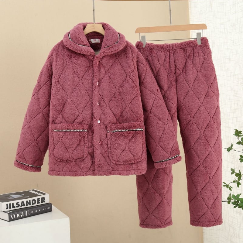 Γυναικείο χειμερινό σετ πιτζάμες από ελαστικό βαμβάκι, εξτρα-παχύ ύφασμα, μακριά μανίκια, τετράγωνη λαιμόκοψη, μεσαίο μήκος φούστας, διατηρεί τη ζέστη