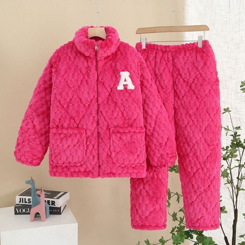 Γυναικείο χειμερινό σετ πιτζάμες από ελαστικό βαμβάκι, εξτρα-παχύ ύφασμα, μακριά μανίκια, τετράγωνη λαιμόκοψη, μεσαίο μήκος φούστας, διατηρεί τη ζέστη