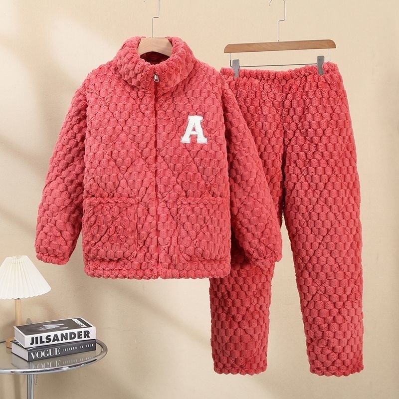 Γυναικείο χειμερινό σετ πιτζάμες από ελαστικό βαμβάκι, εξτρα-παχύ ύφασμα, μακριά μανίκια, τετράγωνη λαιμόκοψη, μεσαίο μήκος φούστας, διατηρεί τη ζέστη