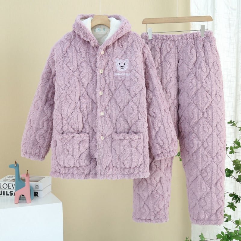 Γυναικείο χειμερινό σετ πιτζάμες από ελαστικό βαμβάκι, εξτρα-παχύ ύφασμα, μακριά μανίκια, τετράγωνη λαιμόκοψη, μεσαίο μήκος φούστας, διατηρεί τη ζέστη