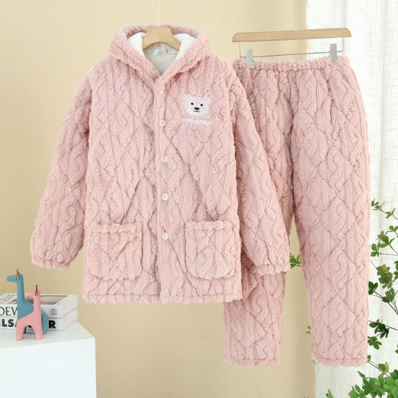 Γυναικείο χειμερινό σετ πιτζάμες από ελαστικό βαμβάκι, εξτρα-παχύ ύφασμα, μακριά μανίκια, τετράγωνη λαιμόκοψη, μεσαίο μήκος φούστας, διατηρεί τη ζέστη