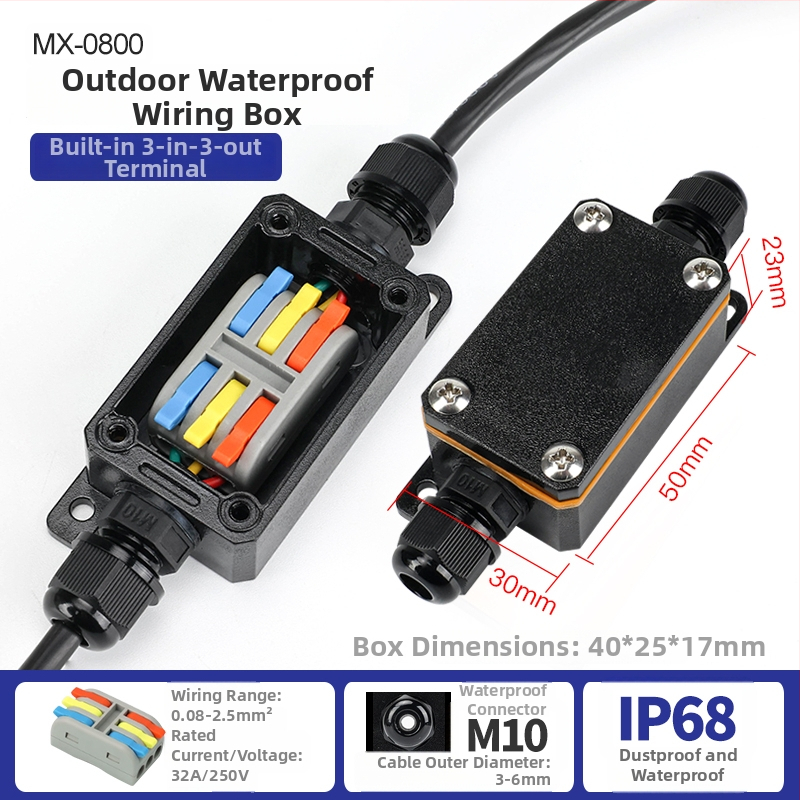 MX-0800 Ārējā ūdensdroša kabelu kastīte ar ātru termināļa bloku, IP68, gatava iegremdēšanai, versijas 2 ievadi/2 izejas vai 2 ievadi/4 izejas