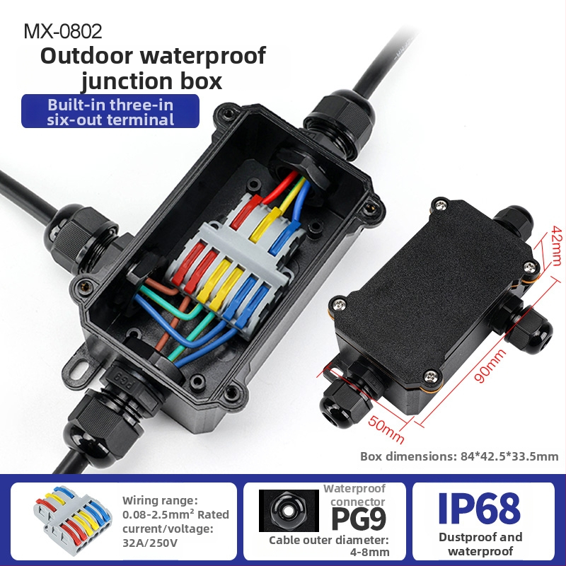 MX-0800 Ārējā ūdensdroša kabelu kastīte ar ātru termināļa bloku, IP68, gatava iegremdēšanai, versijas 2 ievadi/2 izejas vai 2 ievadi/4 izejas