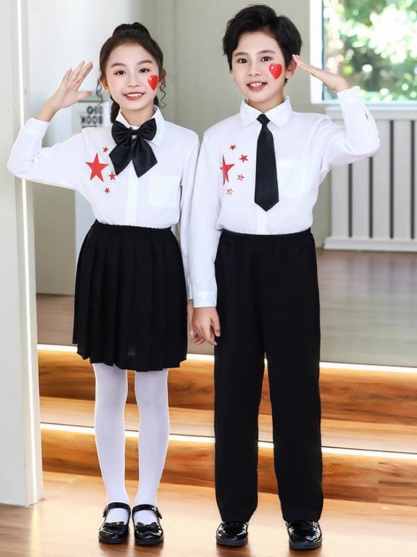 Vaikų sceniniai kostiumai chorai ir recitacijai, nuo darželio iki gimnazijos, medvilnės audinys su 80% poliesterio, tinkami cheerleading, 8+ metų (aukštis virš 140 cm), Ruduo 2025