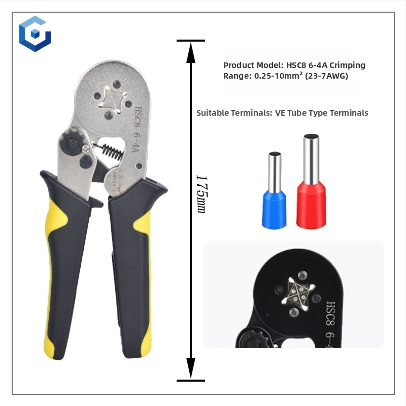 Jingyue Electric Terminālu presēšanas knaibles caurulīšu termināļiem — īpaša presēšana caurulīšu termināļiem; Sastāvs: niķeļa-hroma sakausējuma tērauds; Svars: 0,378