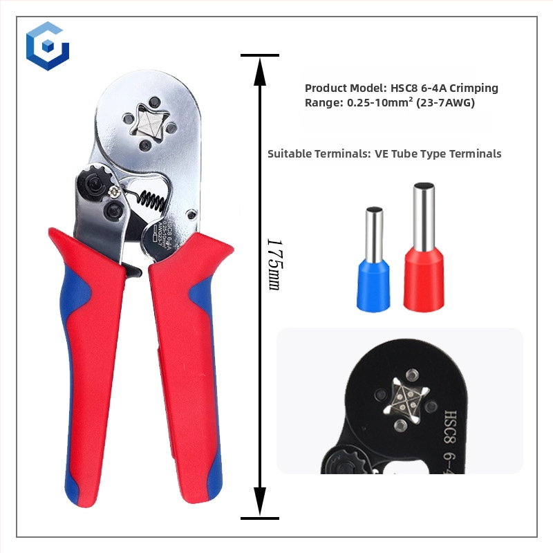 Jingyue Electric Terminālu presēšanas knaibles caurulīšu termināļiem — īpaša presēšana caurulīšu termināļiem; Sastāvs: niķeļa-hroma sakausējuma tērauds; Svars: 0,378