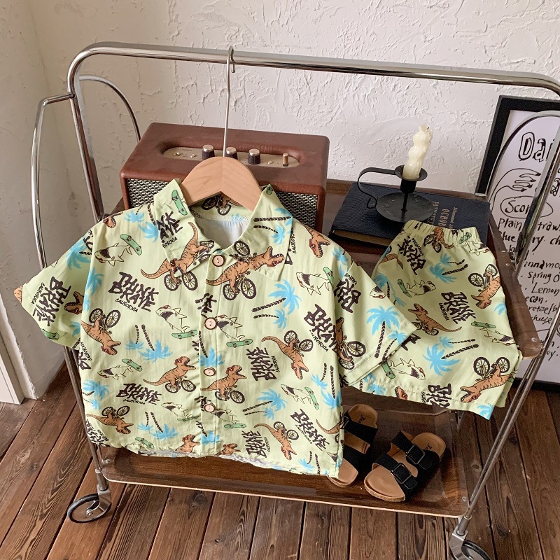 Vaikų dviejų dalių trumpom rankovėm komplektas — 100% poliesteris, karikatūrų raštas, drėgmės pašalinimas