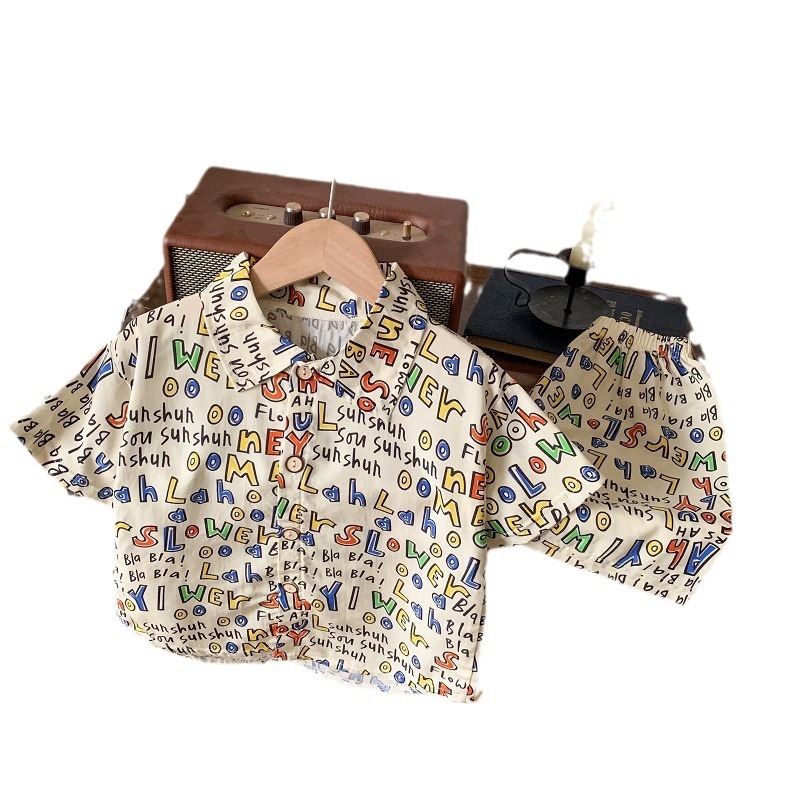 Vaikų dviejų dalių trumpom rankovėm komplektas — 100% poliesteris, karikatūrų raštas, drėgmės pašalinimas