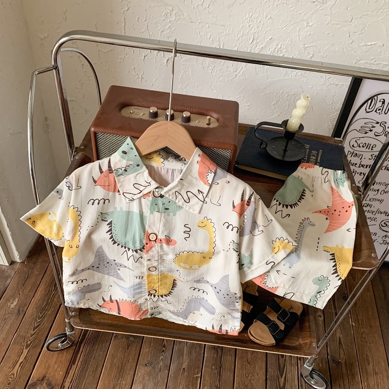 Vaikų dviejų dalių trumpom rankovėm komplektas — 100% poliesteris, karikatūrų raštas, drėgmės pašalinimas