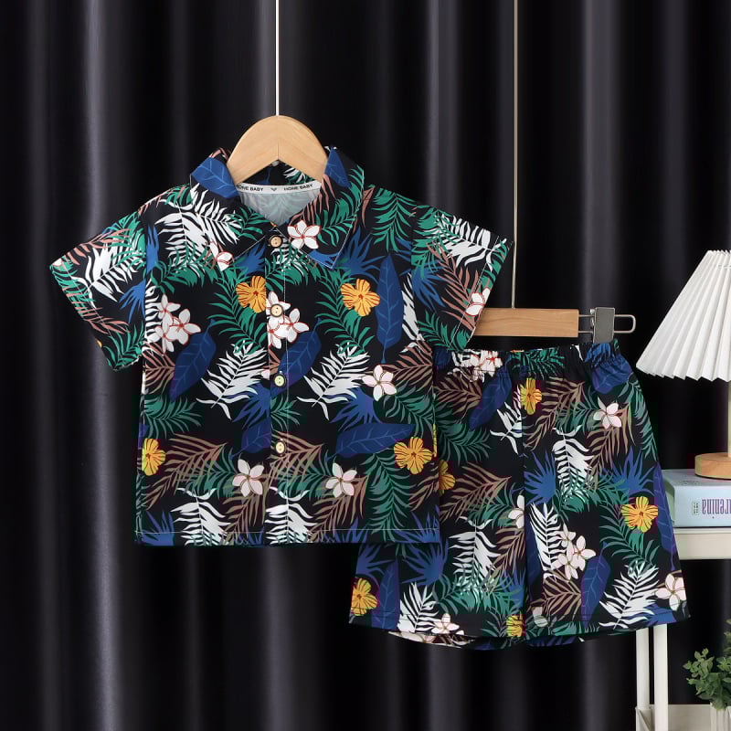 Vaikų dviejų dalių trumpom rankovėm komplektas — 100% poliesteris, karikatūrų raštas, drėgmės pašalinimas