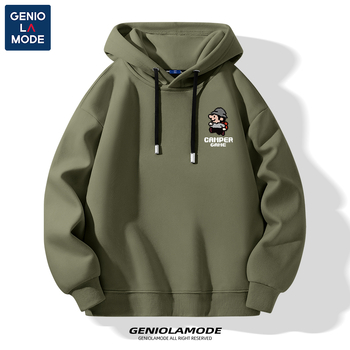 TT Férfi kapucnis fleece-betétes pulóver, 65% pamut, laza szabás, hosszú ujjú, nyomtatott dizájn