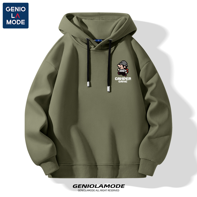 TT Férfi kapucnis fleece-betétes pulóver, 65% pamut, laza szabás, hosszú ujjú, nyomtatott dizájn