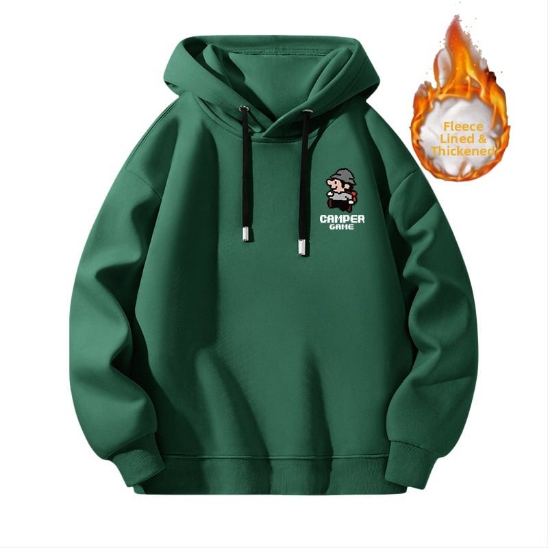 TT Férfi kapucnis fleece-betétes pulóver, 65% pamut, laza szabás, hosszú ujjú, nyomtatott dizájn